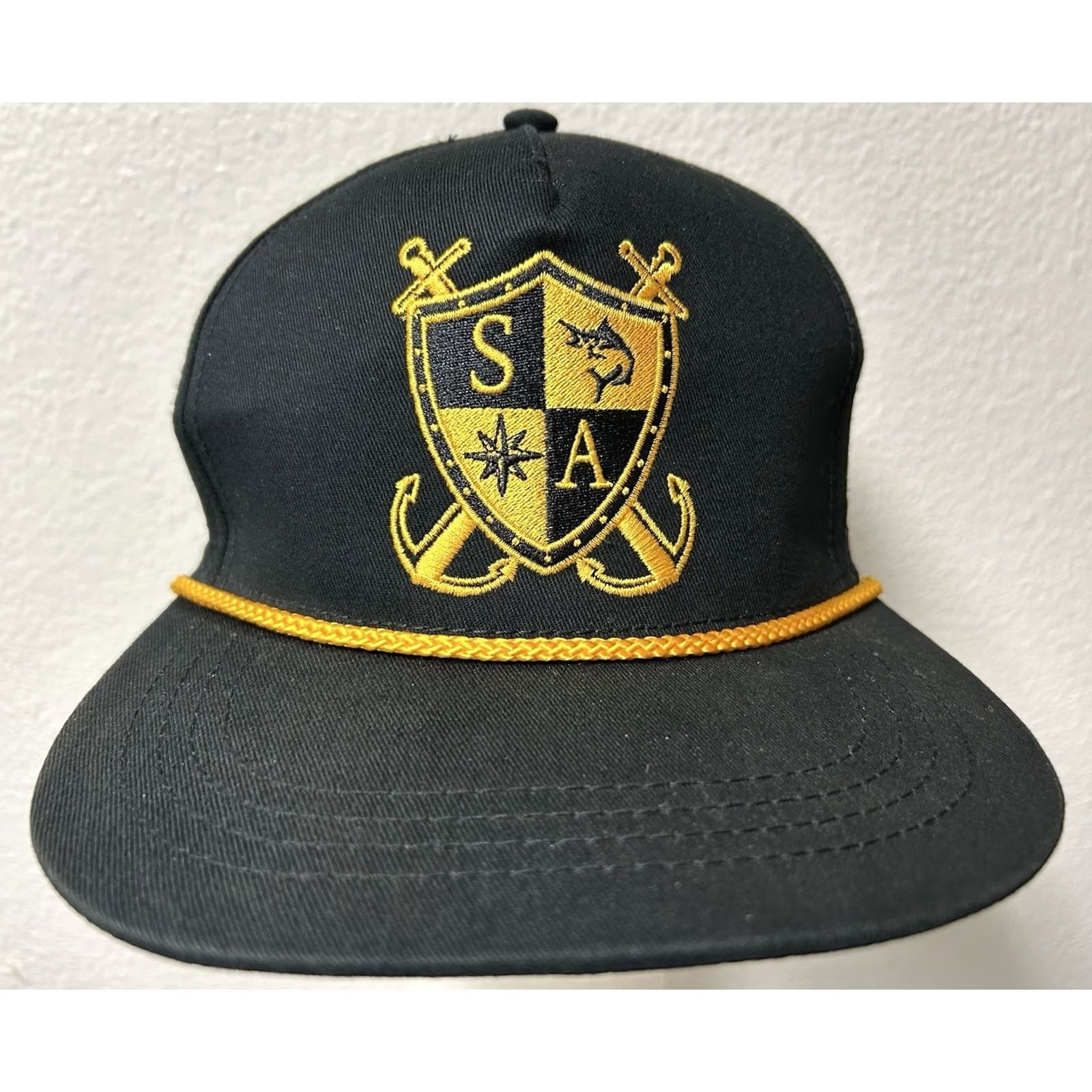 Vintage Salt Armour Snapback Rope Hat Cap Black Gold Embroidered Marlin Cap Men One Size Adjustable Hat Boats Ocean Beach Animals Marine Cap Mens Size ONE SIZE - 2 Thumbnail