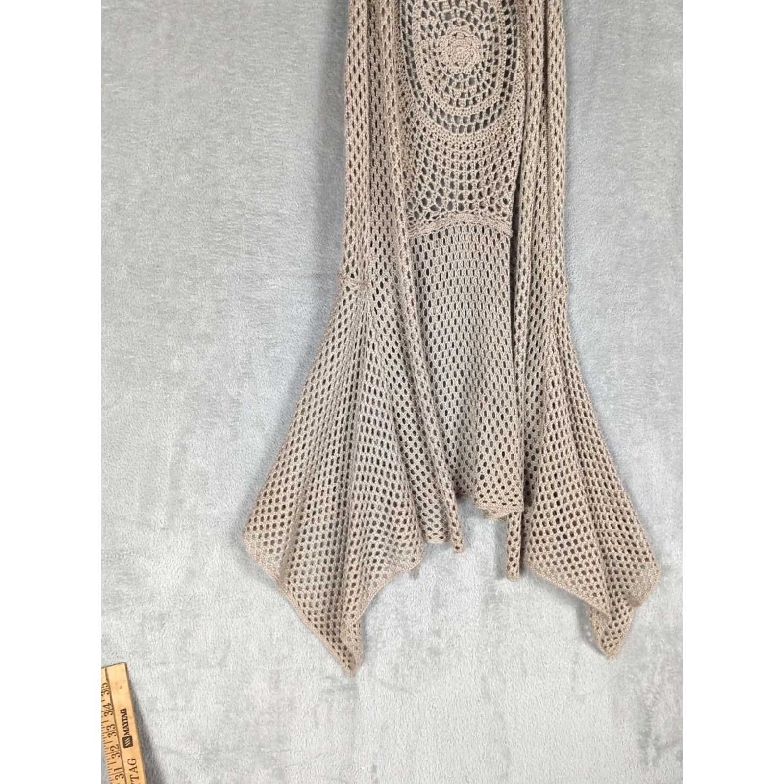 Vintage Hooked Up Womens Beige Crochet Knit Cardigan Sweater S Hippie Open-Knit Sleeveless Casual Size S / US 4 / IT 40 - 3 Thumbnail