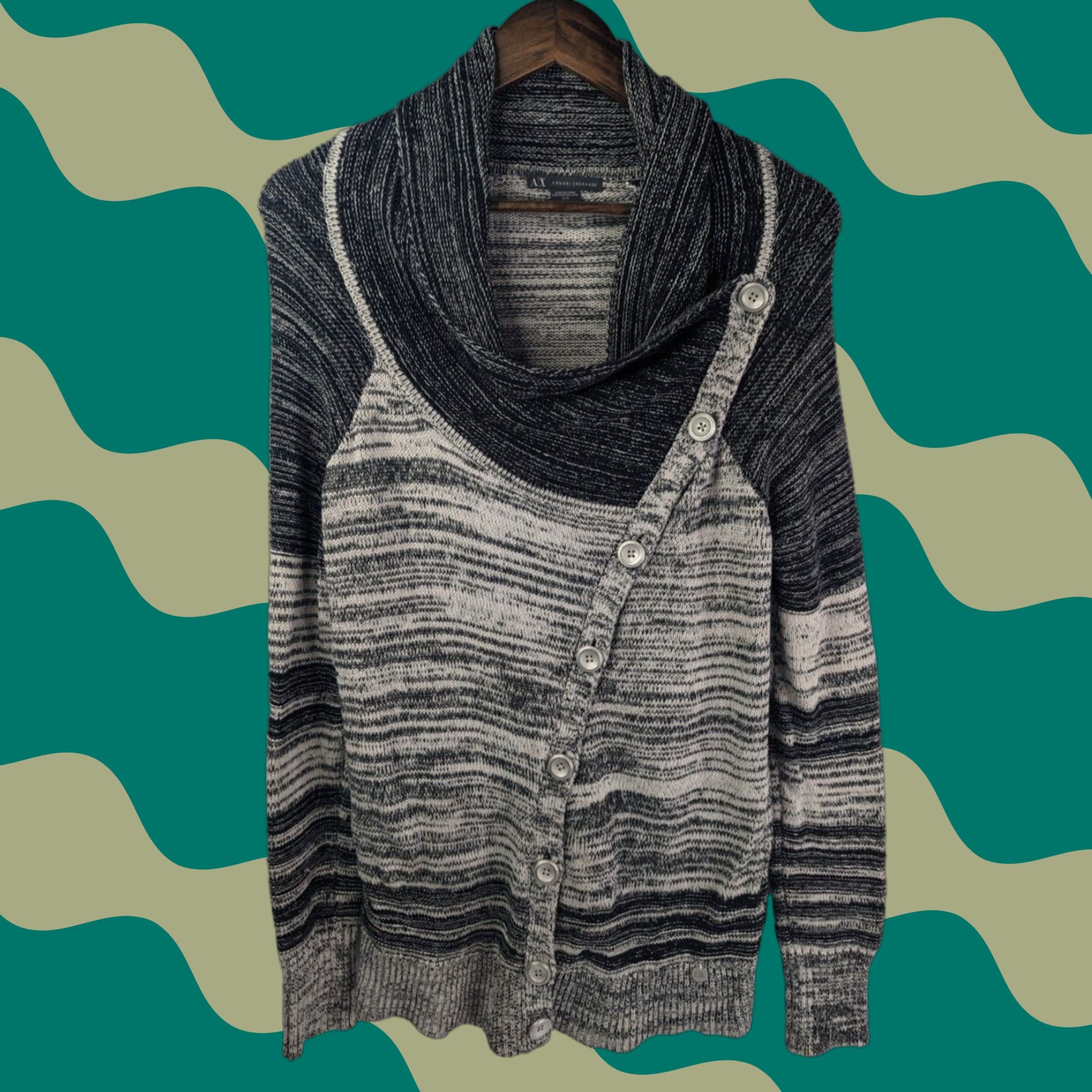 Armani Exchange VINTAGE A/X Armani Exchange Asymmetrical Cowl Neck Striped Cardigan Size Medium Size M / US 6-8 / IT 42-44 - 1 Thumbnail