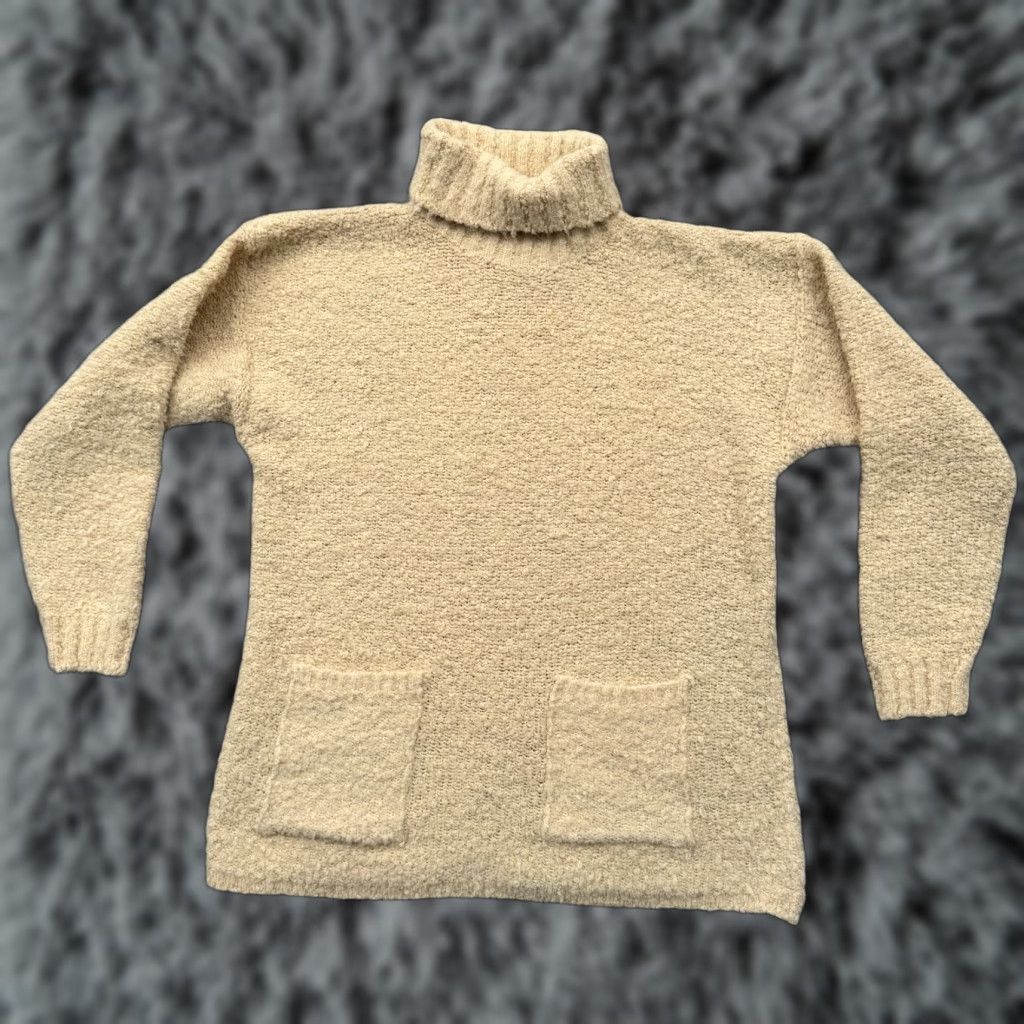 Vintage VINTAGE Cream 90s AM Sport Sweater Womens Medium Turtleneck Pockets Knit Pullover Warm Beige Size M / US 6-8 / IT 42-44 - 1 Thumbnail