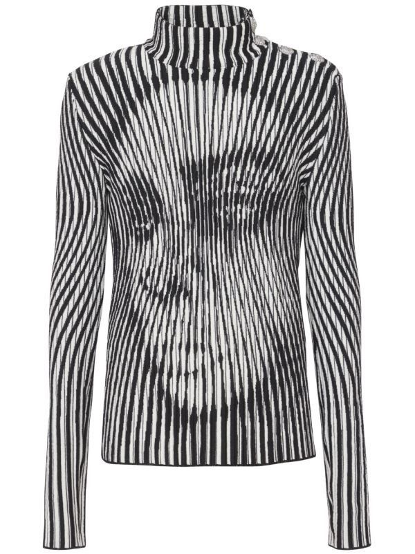 Balmain o1mt1gz0126 Face High Neck Wool Sweater in Black/White Size US S / EU 44-46 / 1 - 1 Thumbnail
