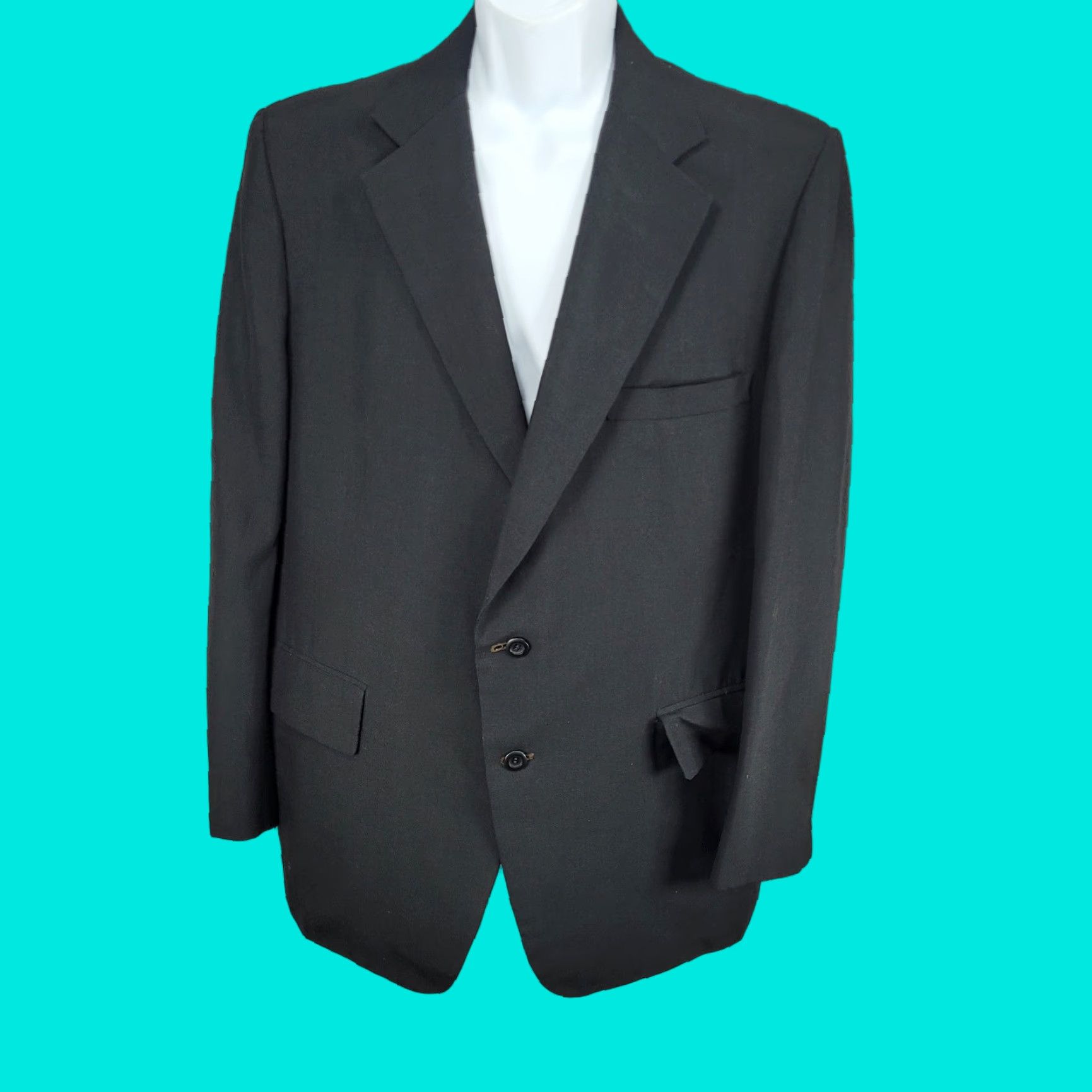 Vintage VTG Botany 500 Tailored By Daroff Black 2 Button Notch Blazer Sport Coat USA 46R Mens Size 46R - 1 Thumbnail
