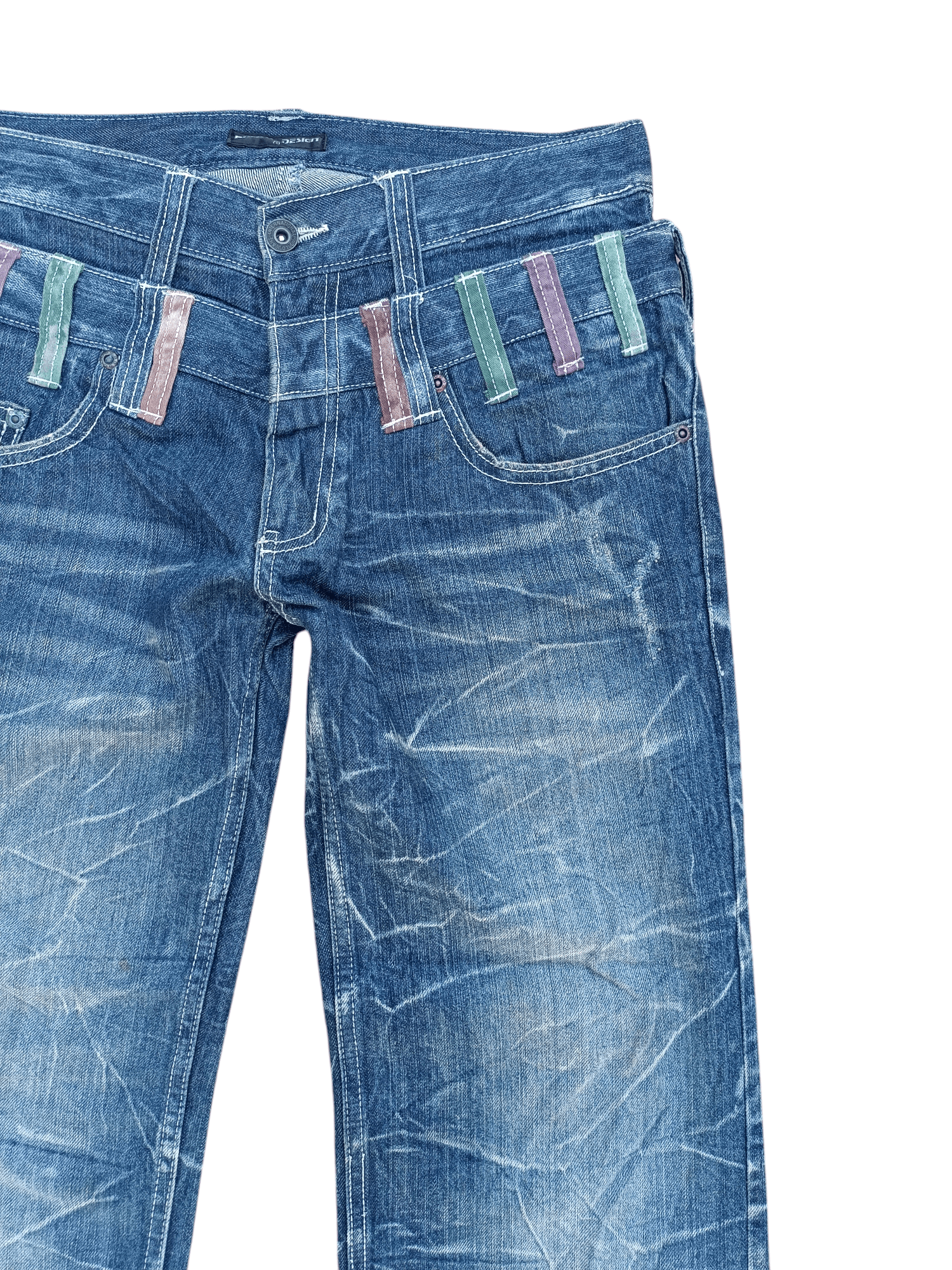 Japanese Brand RARE🔥JNYLAUS DOUBlLE WAIST WHISKERS DISTRESSED DENIM Size US 31 - 9 Thumbnail