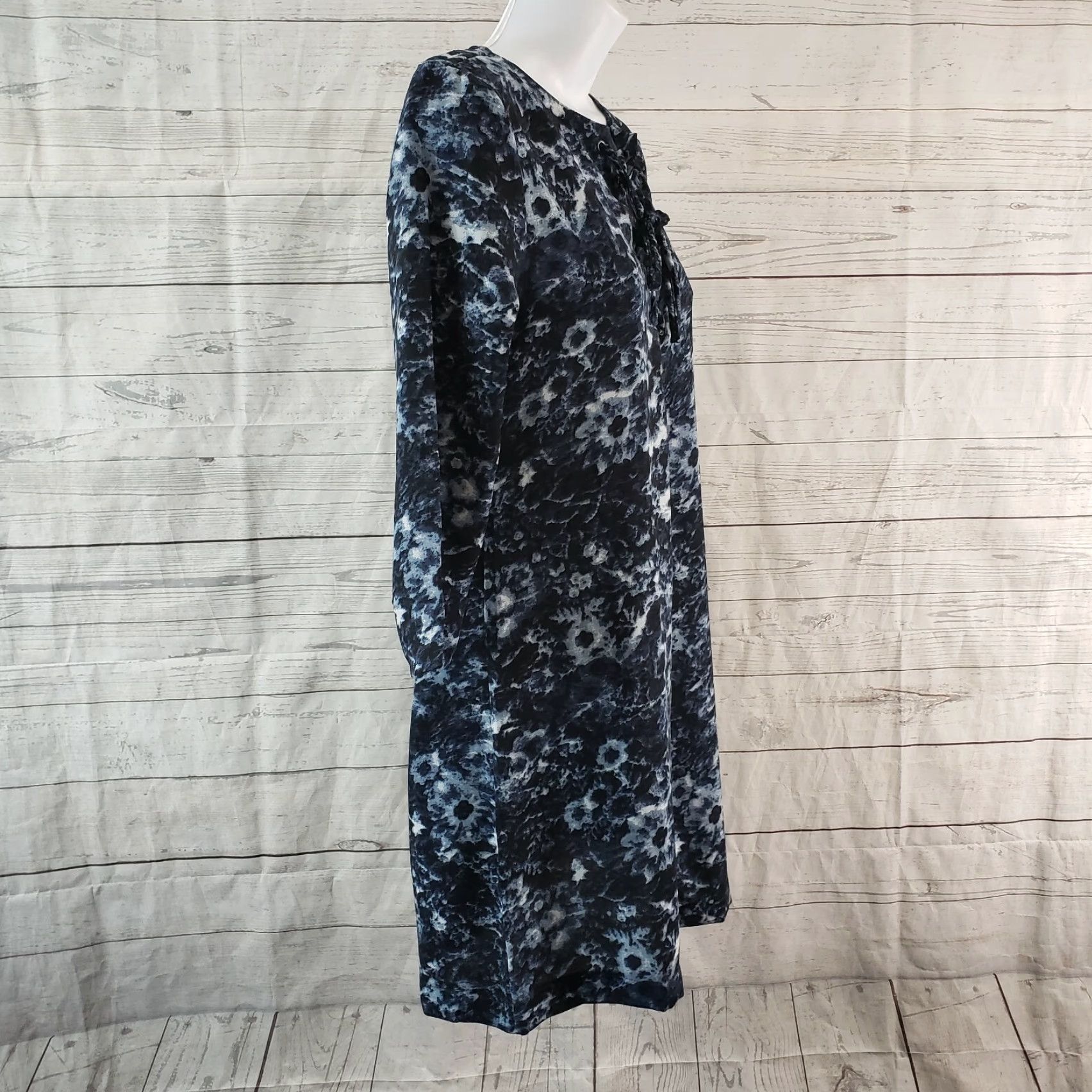 Abercrombie & Fitch Abercrombie & Fitch Womens Dress XS Blue 3/4 Sleeve Lace Up Front Shift Dress XS Blue Women Dress Size XS / US 0-2 / IT 36-38 - 3 Thumbnail