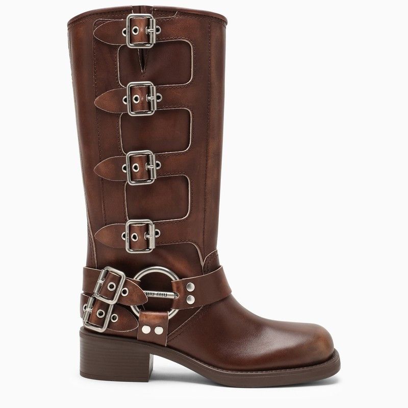 image of Miu Miu Dark Brown Suede Biker Boot, Women's (Size 10)