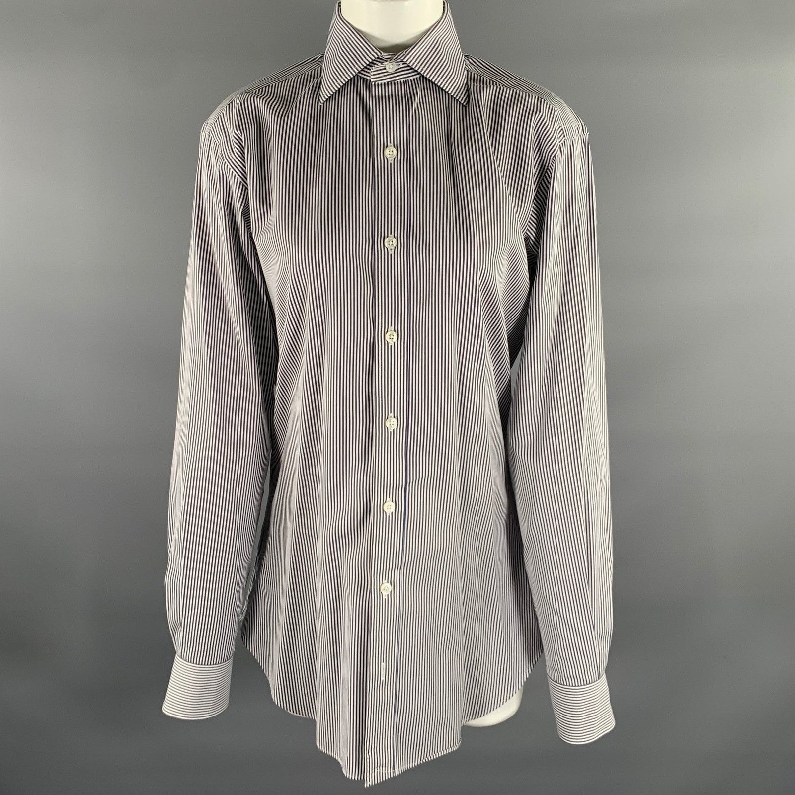 Hamilton Size S Off White Blue & Brown Stripe Cotton LS Shirt Size US M / EU 48-50 / 2 - 1 Thumbnail