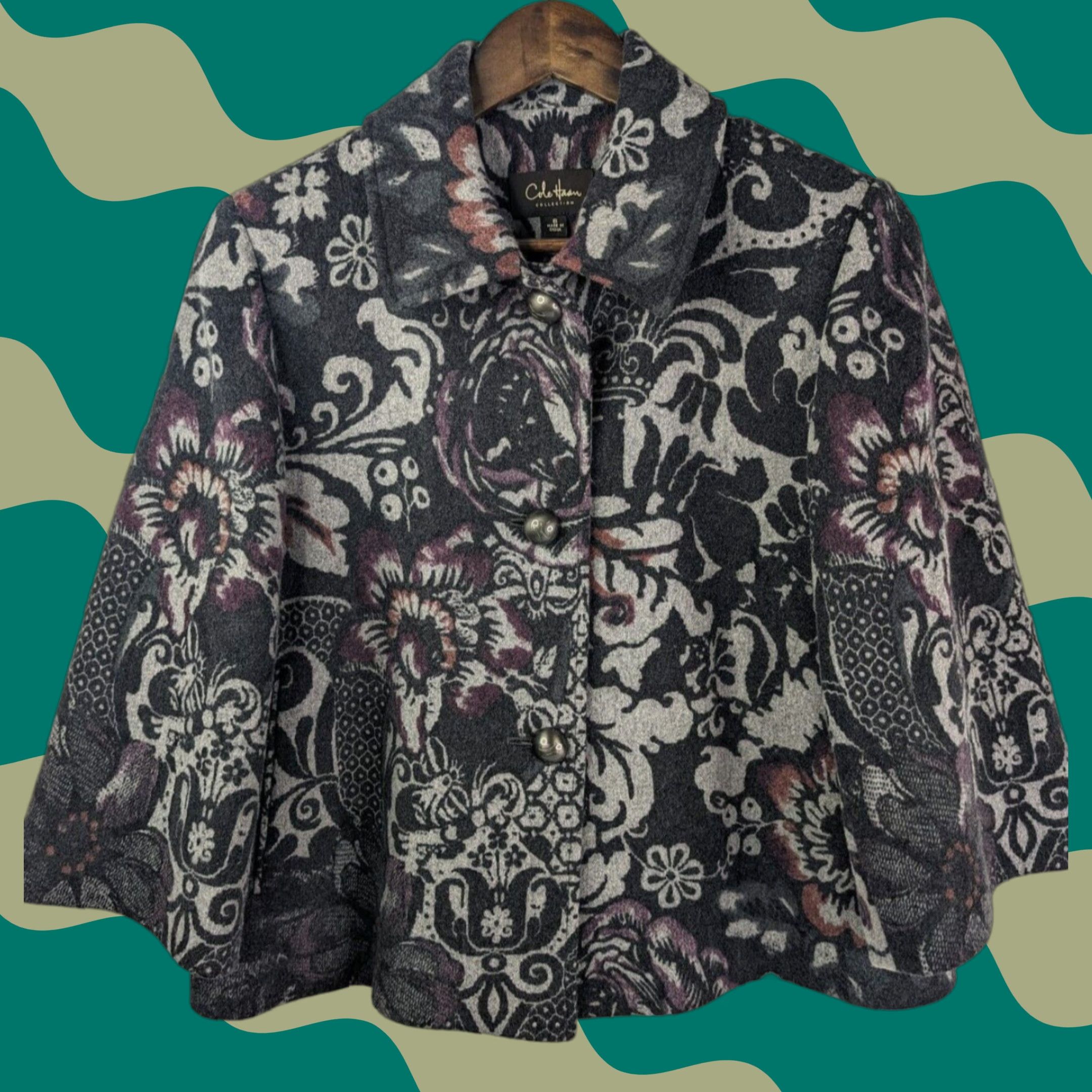 Cole Haan Cole Haan Collection Short Wool Jacket Gray Floral Pattern Size 6 Women Waist Length Wool Blend Button Front Size 28" / US 6 / IT 42 - 1 Thumbnail
