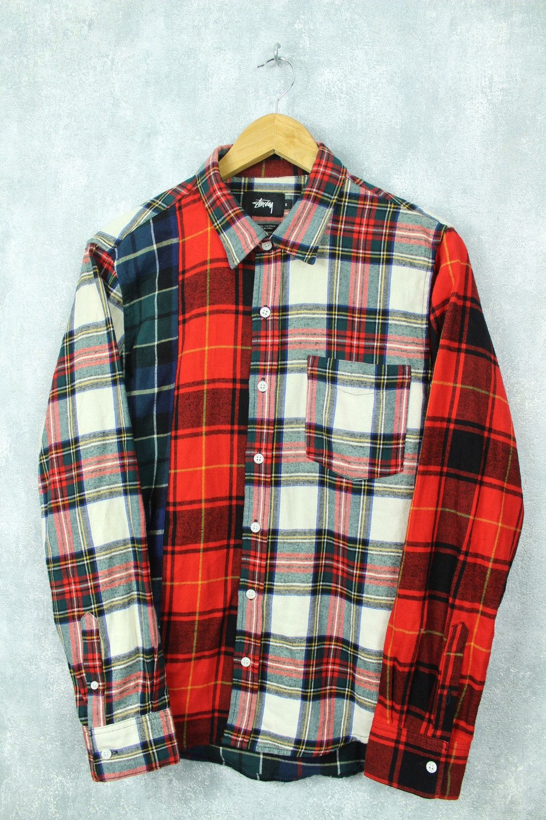 Stussy Vintage STUSSY Mix Plaid patchwork flannel S/M | Grailed