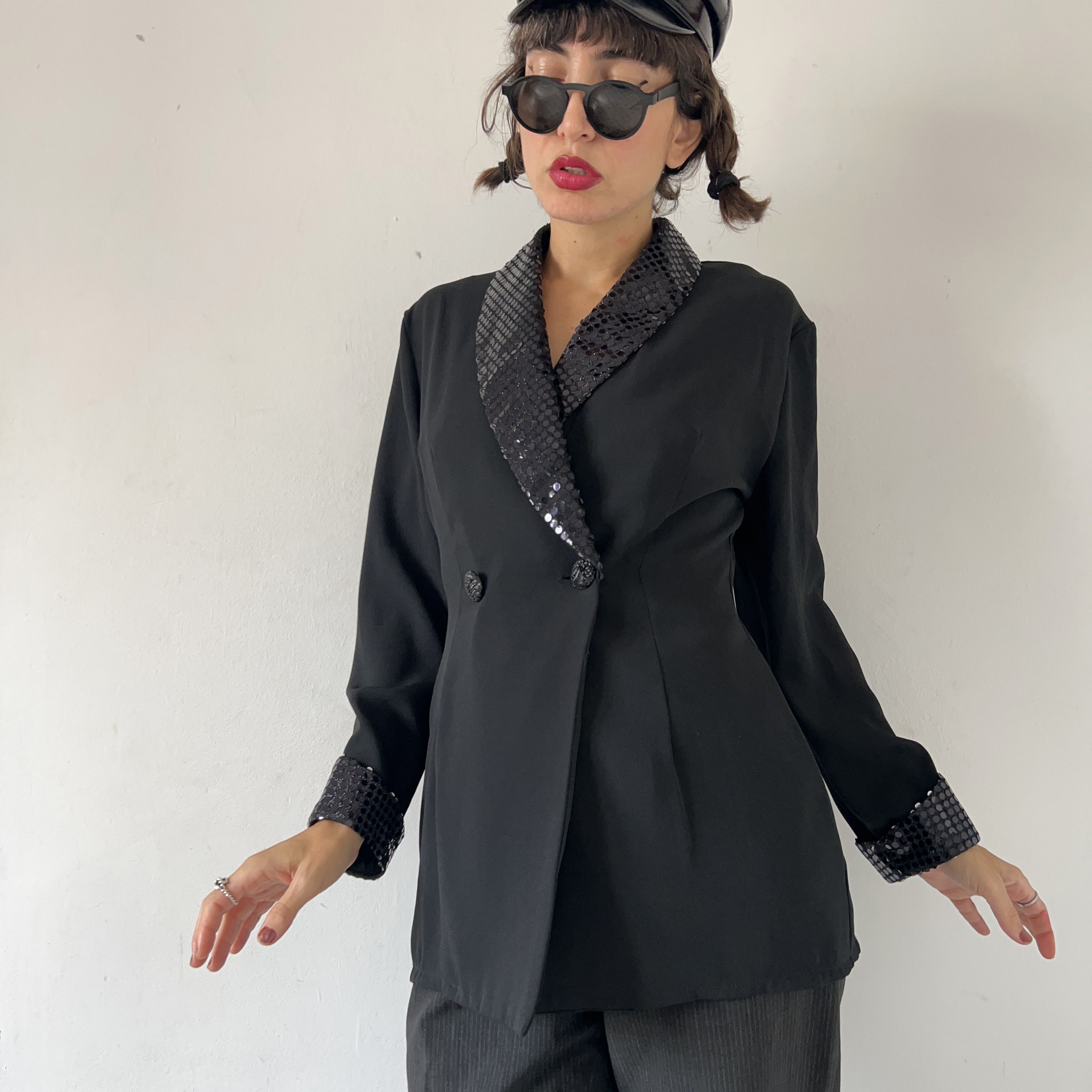 Vintage Vintage 80s Black Sequin Blazer Size XL / US 12-14 / IT 48-50 - 9 Thumbnail