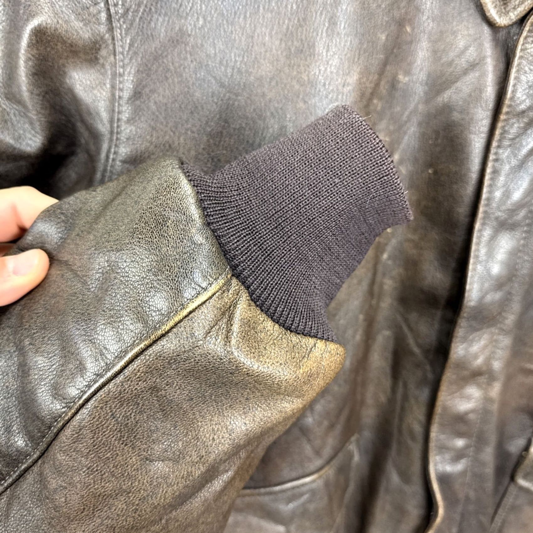 Vintage VINTAGE LL Bean Bomber Jacket Brown Leather Goatskin Wool Trim USA Aviator Size 46 Men Size US S / EU 44-46 / 1 - 6 Thumbnail