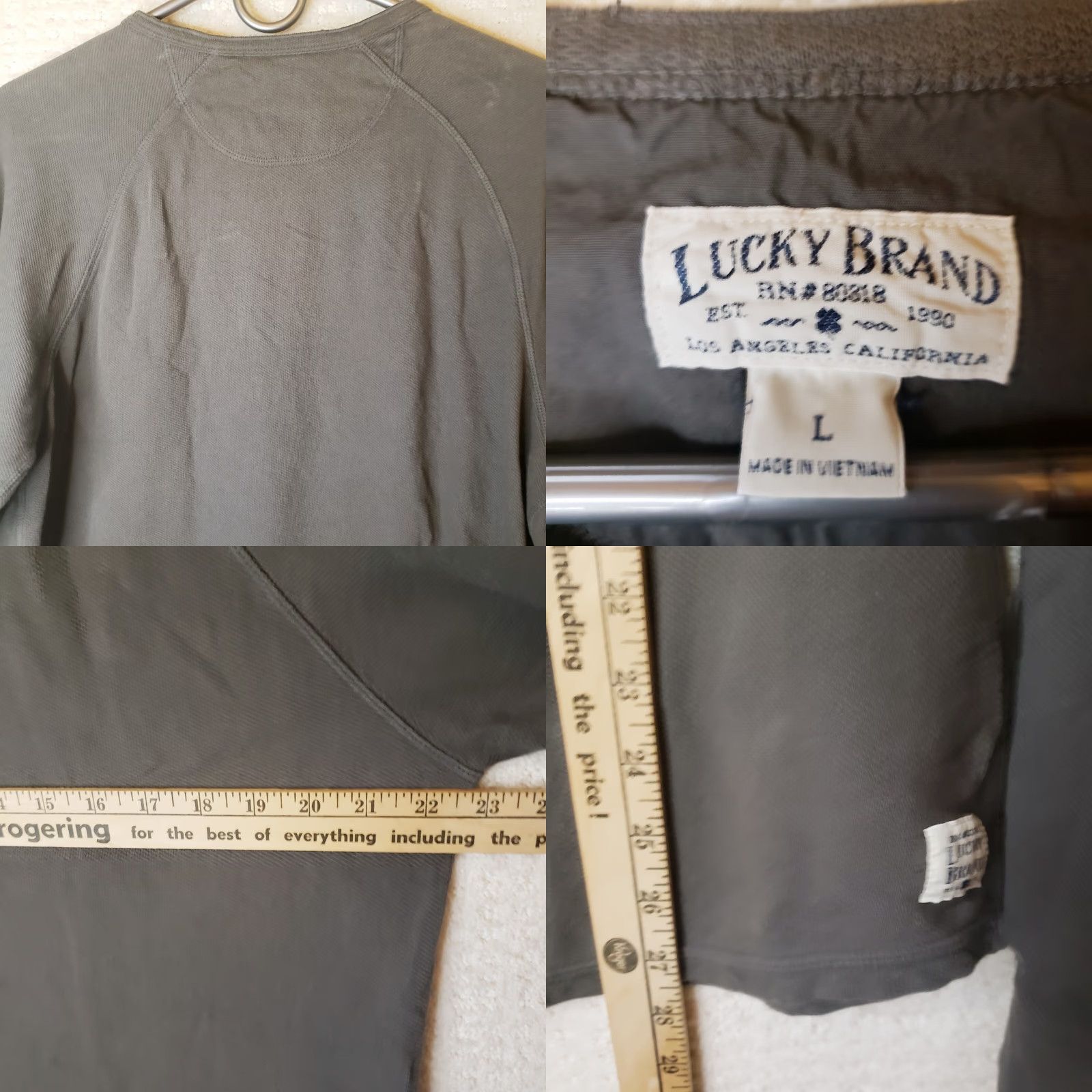 Lucky Brand Lucky Brand Shirt Mens L Gray Long Sleeve Henley Waffle Knit Burnout Classic Easy Care Size US L / EU 52-54 / 3 - 8 Thumbnail
