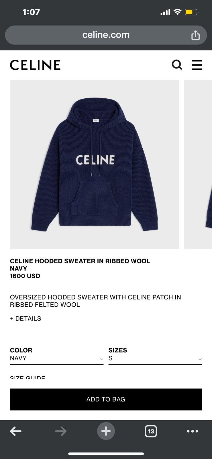 Celine Celine Wool Hoodie Size US XS / EU 42 / 0 - 1 Thumbnail