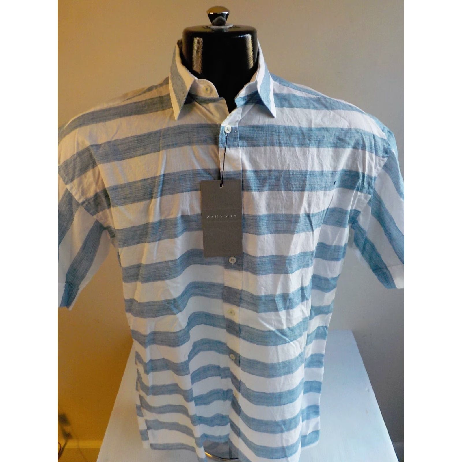 Zara ZARA MAN SS Button Front Striped Shirt Cotton White/Blue SZ SM Relaxed Fit NWT Shirt Mens Size US S / EU 44-46 / 1 - 2 Thumbnail