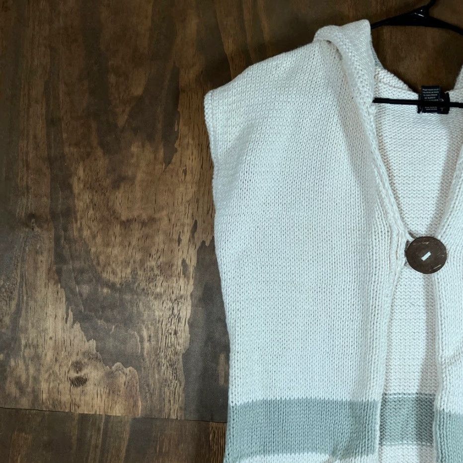 Vintage PURE HANDKNIT Womens White Hooded Sleeveless Vest Chunky Knit 100% Cotton XS/S Vest Women Winter Fall Spring Casual Knits with Pockets Womens Size XS / US 0-2 / IT 36-38 - 4 Thumbnail