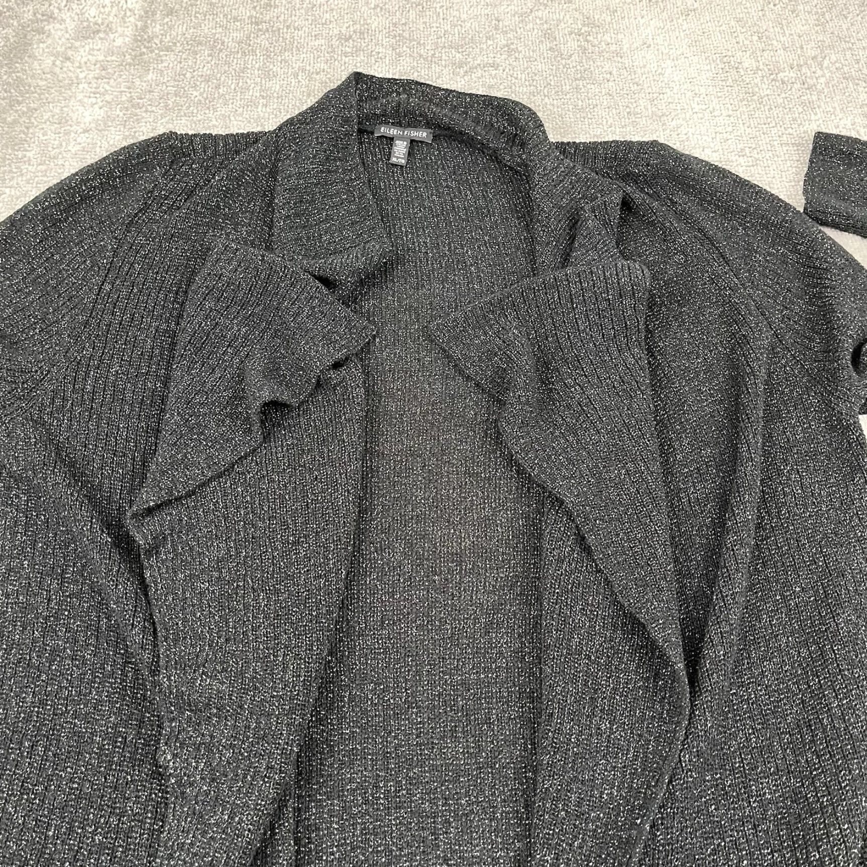 Eileen Fisher EILEEN FISHER Sweater Women Tunic Open Front Long Fit XL Black Silver Wool Blend Size XL / US 12-14 / IT 48-50 - 7 Thumbnail