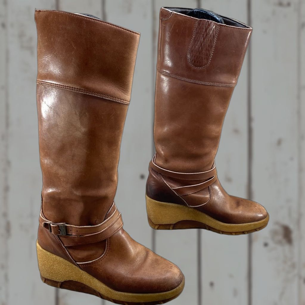 Vintage VINTAGE Rosita Brown Leather Wedge Knee High Riding Boots Women’s 8 M Brown Leather Boot Womens 8 M Rosita Riding Boot Vintage Boots Women Mens? Size US 8 / IT 38 - 1 Thumbnail