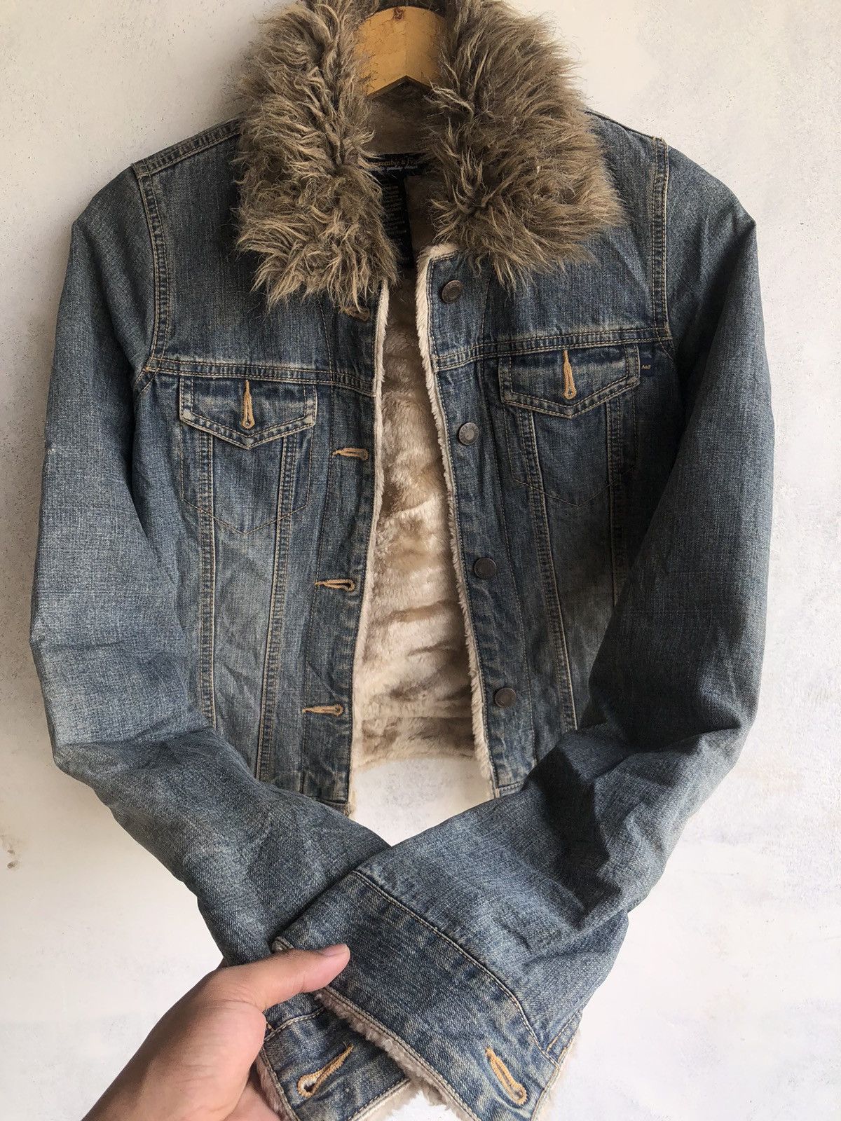 Abercrombie & Fitch Denim Fur Jacket Rock Punk Number Nine Style Size US XS / EU 42 / 0 - 2 Thumbnail