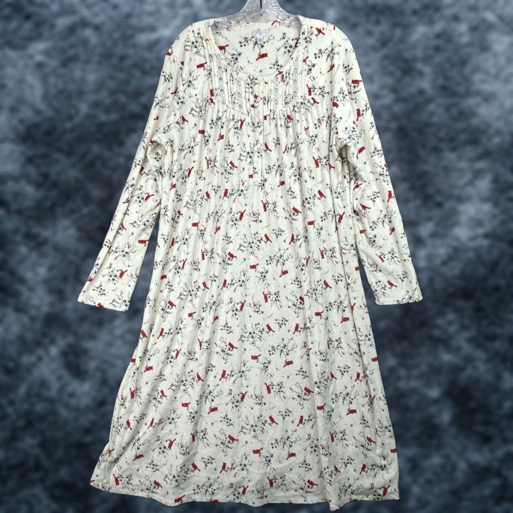 Vintage Secret Treasures Nightgown XL Cardinals Lace Plush Fleece Buttons L/S Size ONE SIZE - 1 Thumbnail