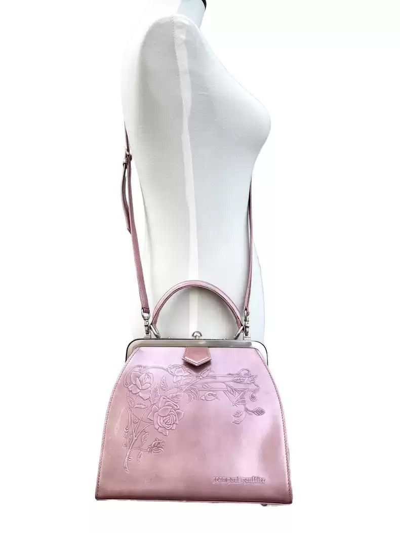 Pink gun flower embossed gold handbag