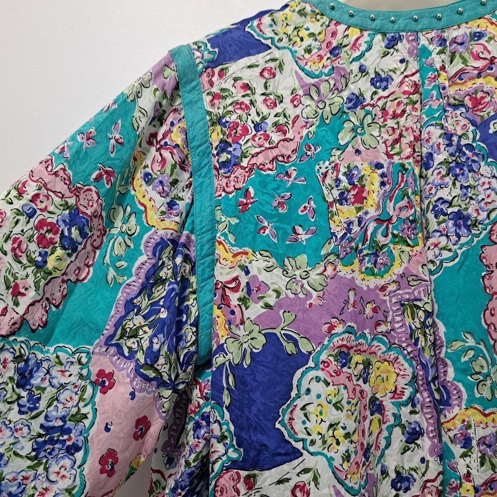 Other Vintage Mureli Floral Print Silk Studded Zip-Up Oversized Li Size S / US 4 / IT 40 - 11 Thumbnail