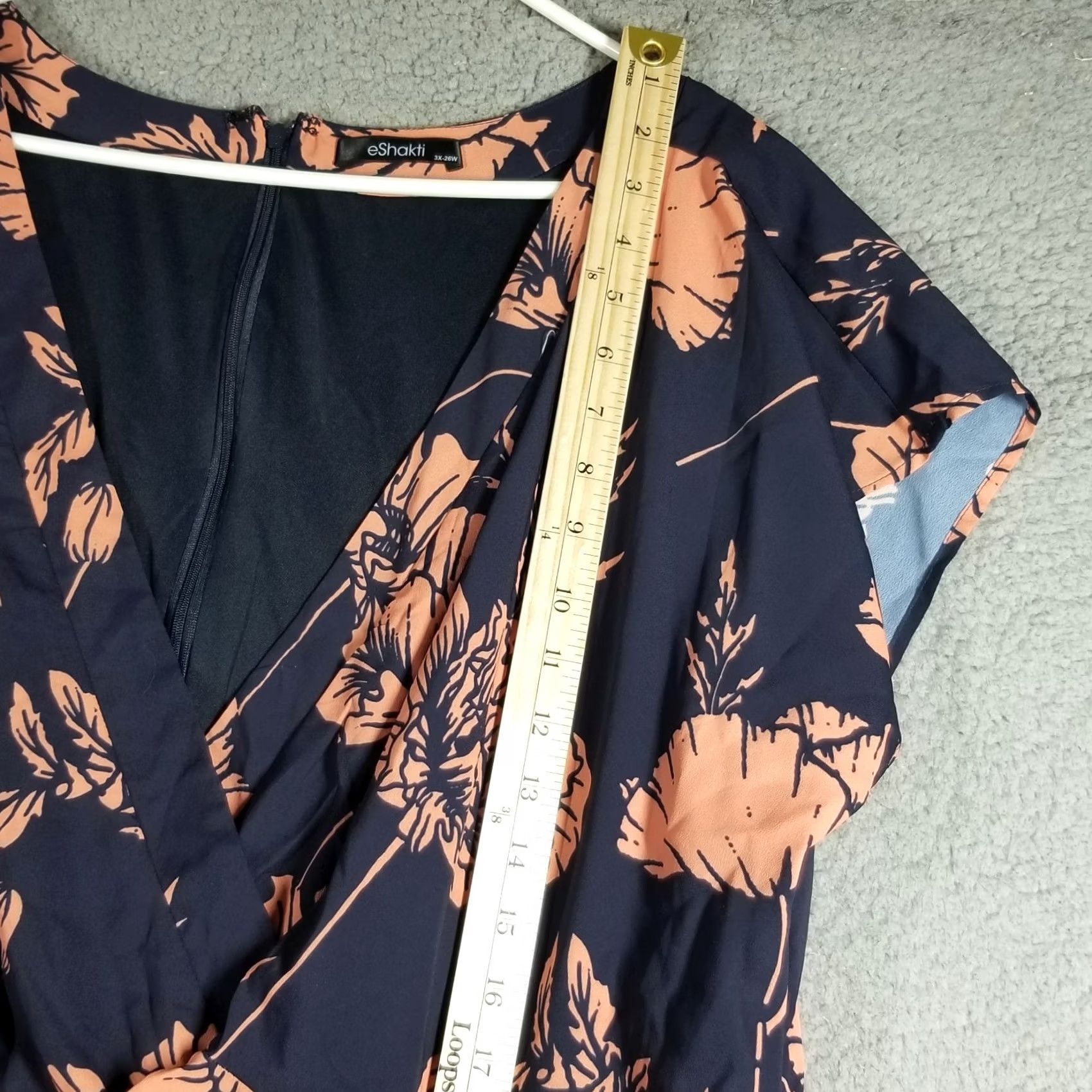 Vintage eShakti Shirt Dress 3X Blue Pink Short Sleeve Floral Artsy Tie Dress Womens 26W Size XXL / US 16-18 / IT 52-54 - 4 Thumbnail