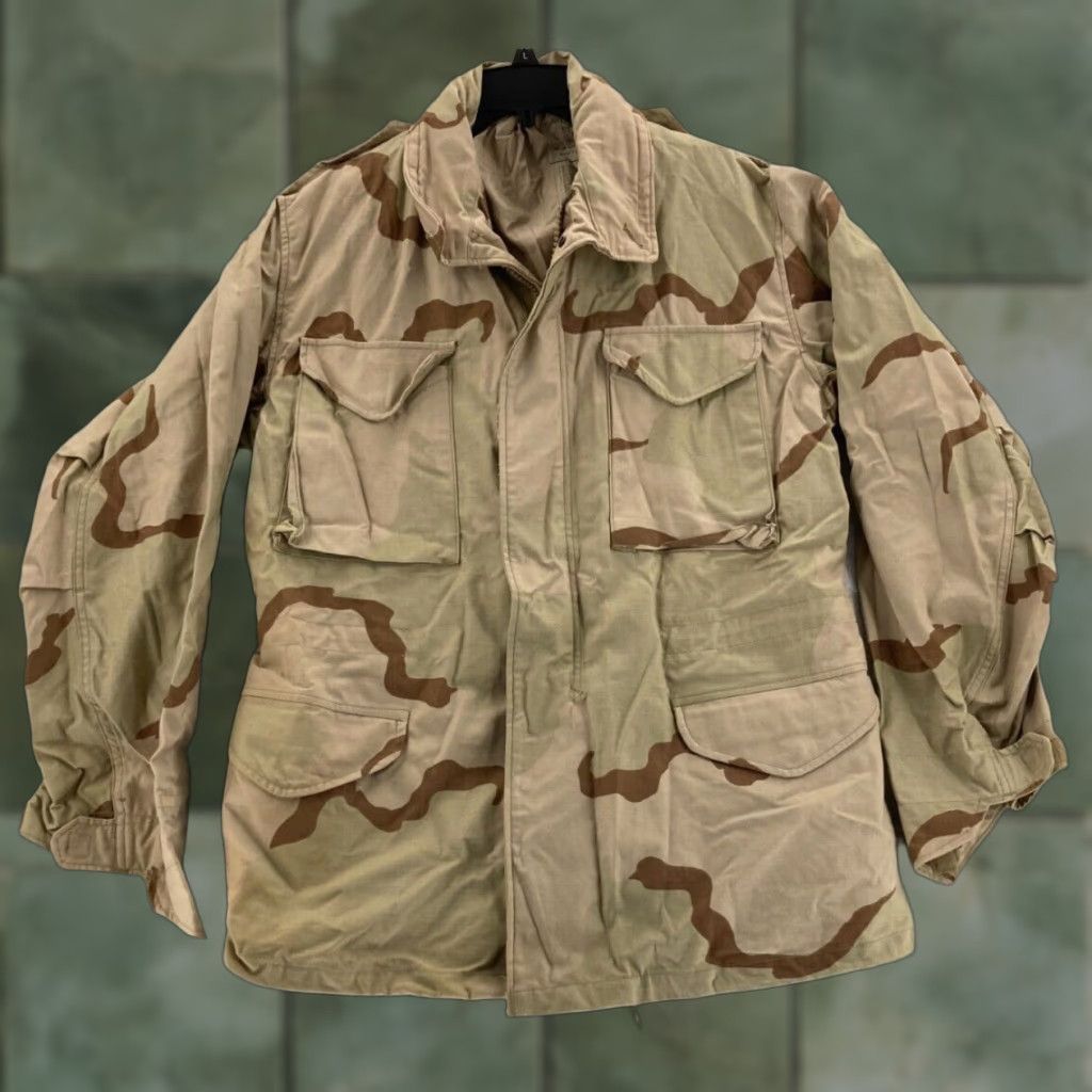 Vintage Military Coat Mens M Camouflage Desert Cotton Blend Lining Cotton Button Front Jacket Size US M / EU 48-50 / 2 - 1 Thumbnail