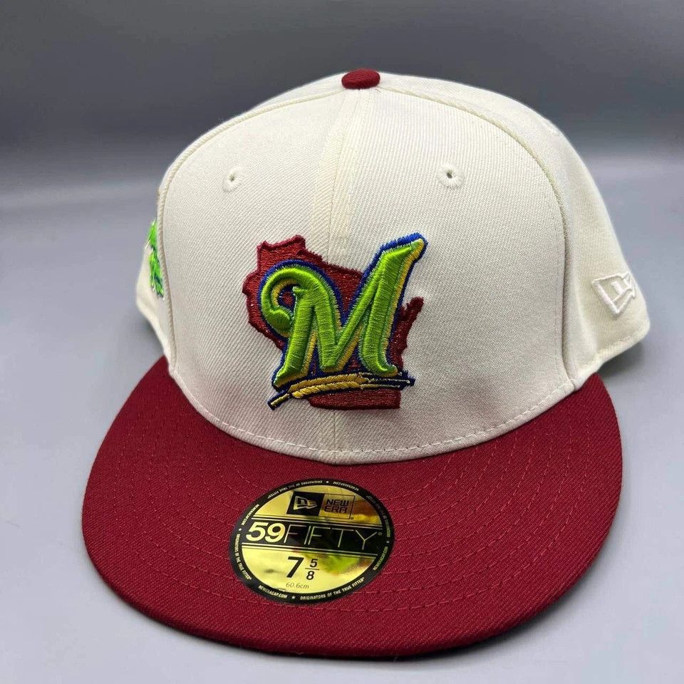 New Era Milwaukee Brewers Hat Men 7 5/8 59Fifty New Era Fitted Cap Size ONE SIZE - 3 Thumbnail