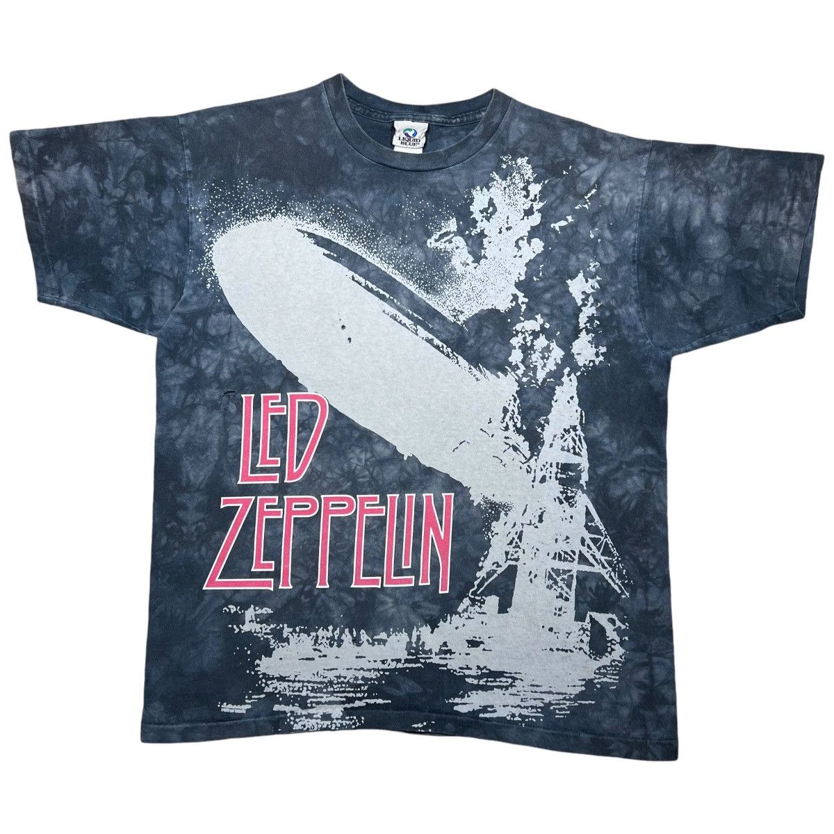 Band Tees × Liquid Blue × Vintage 1990s Led Zeppelin Blimp All Over Print Liquid Blue Band Tee Size US L / EU 52-54 / 3 - 1 Thumbnail