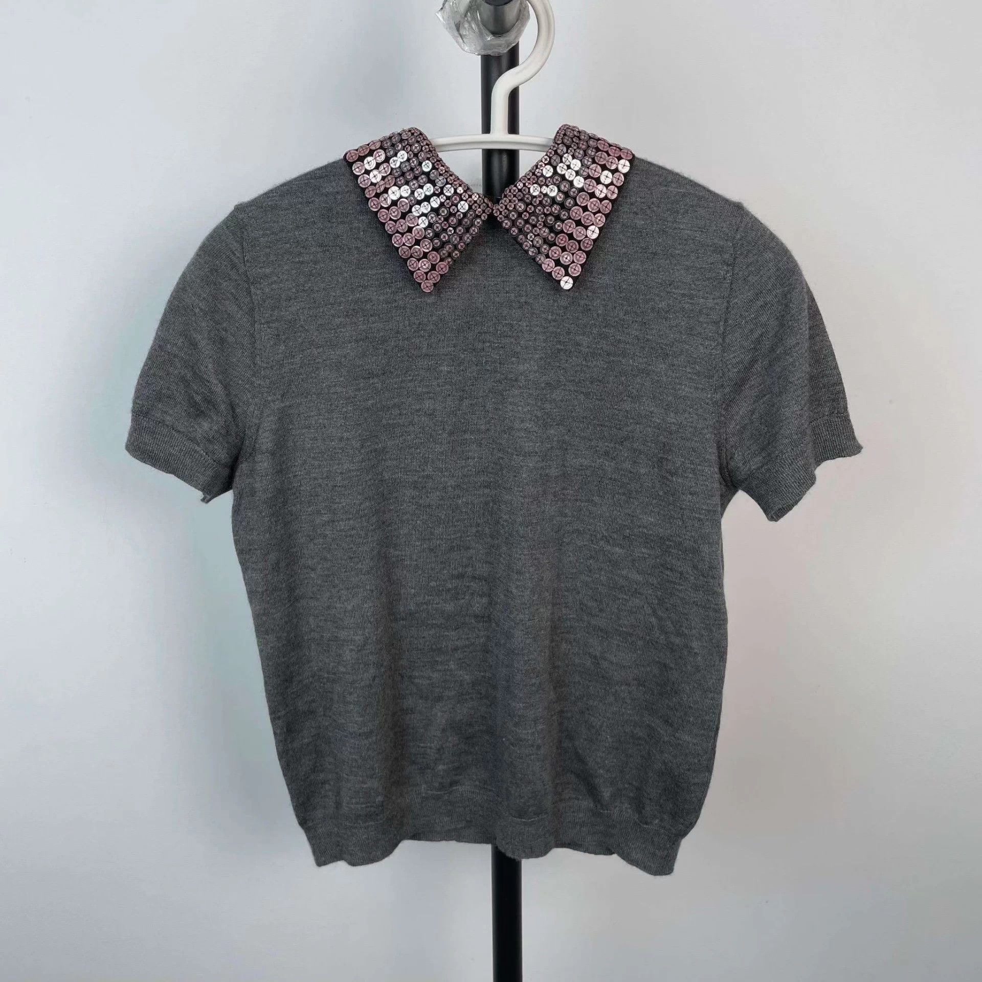 Dior Dior Gray Sequined Collar Short-Sleeve Size ONE SIZE - 1 Thumbnail