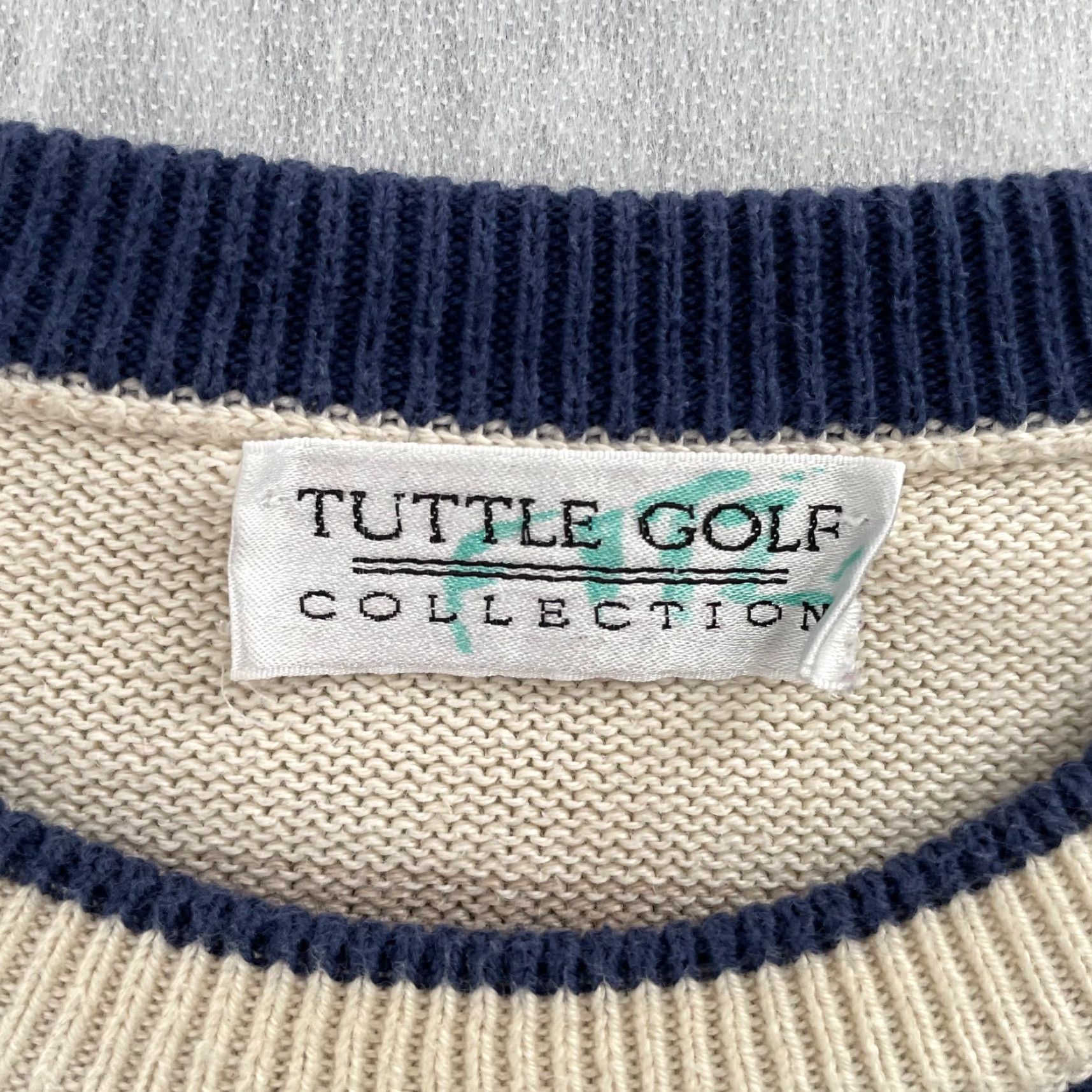 Vintage VINTAGE Tuttle Golf Sweater Adult Large Tan Blue Stripe Cashmere Cotton Classic Mens Size US L / EU 52-54 / 3 - 4 Thumbnail