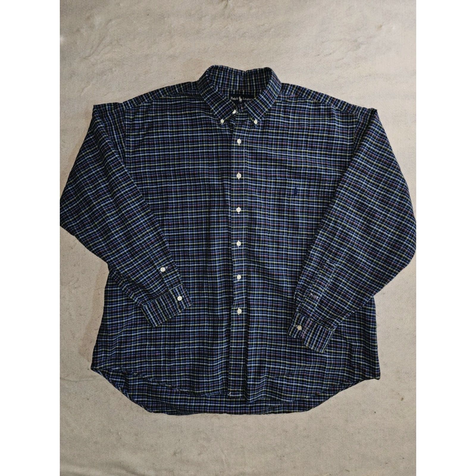 Ralph Lauren VINTAGE Ralph Lauren Big Shirt Button-Up Plaid Check Pony Logo Mens Size XL Blue Button-Down Collar 90s Classic, 100% Cotton, Regular Fit Size US XL / EU 56 / 4 - 2 Thumbnail