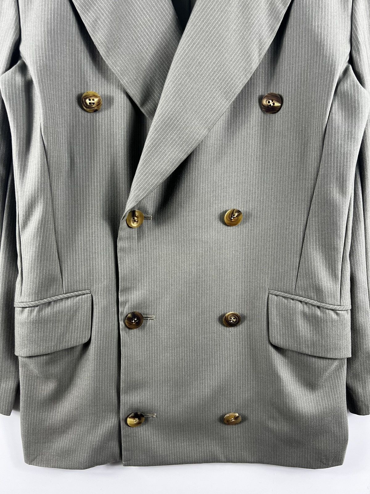 BIGI 🔥 BIGI "SAMPLE" SLIM VINTAGE DOUBLE BREASTED STRIPES COAT Size 34S - 4 Thumbnail