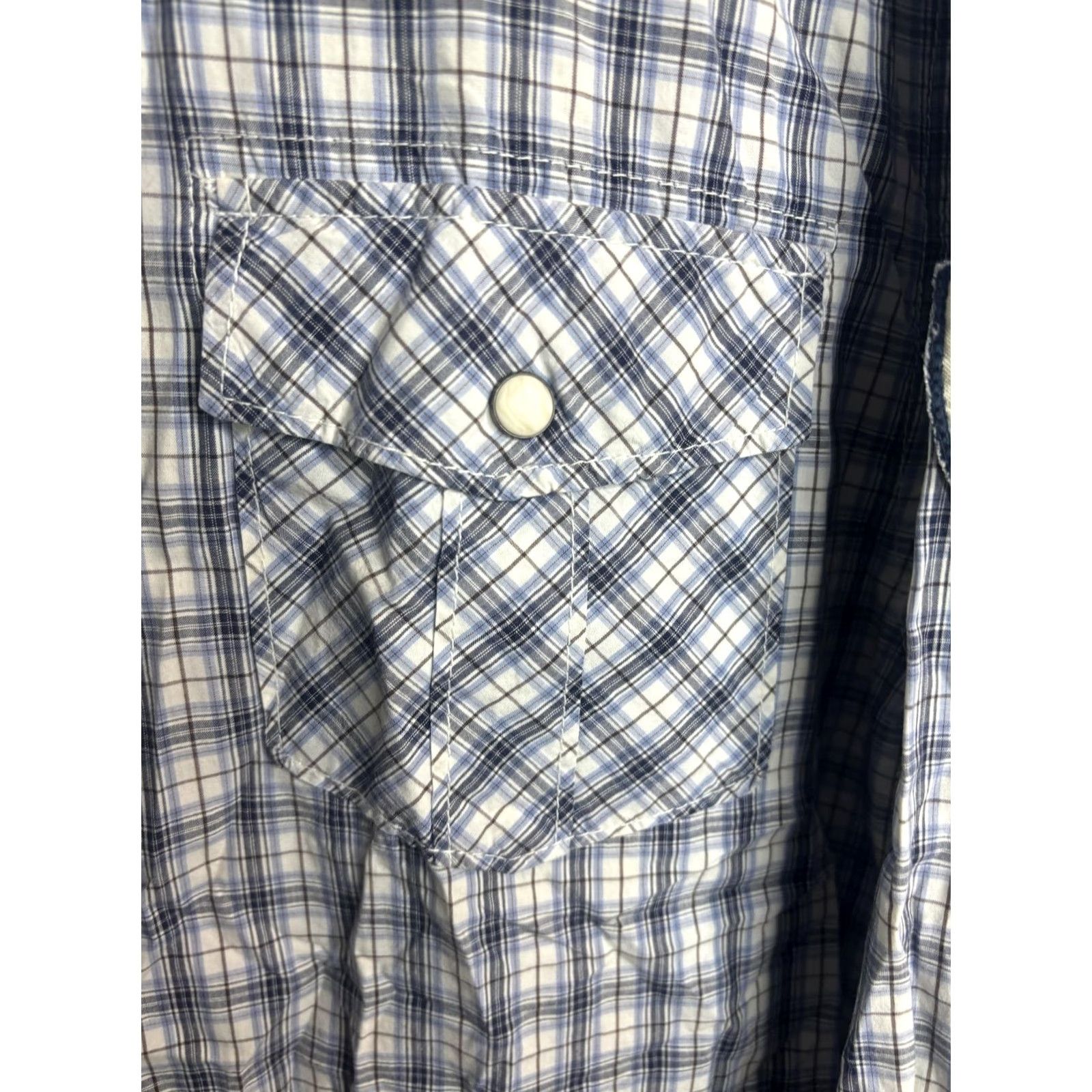 Scotch & Soda VINTAGE Scotch & Soda Shirt Mens XL Blue White Plaid Western Pearl Snap Long Sleeve Size US XL / EU 56 / 4 - 3 Thumbnail