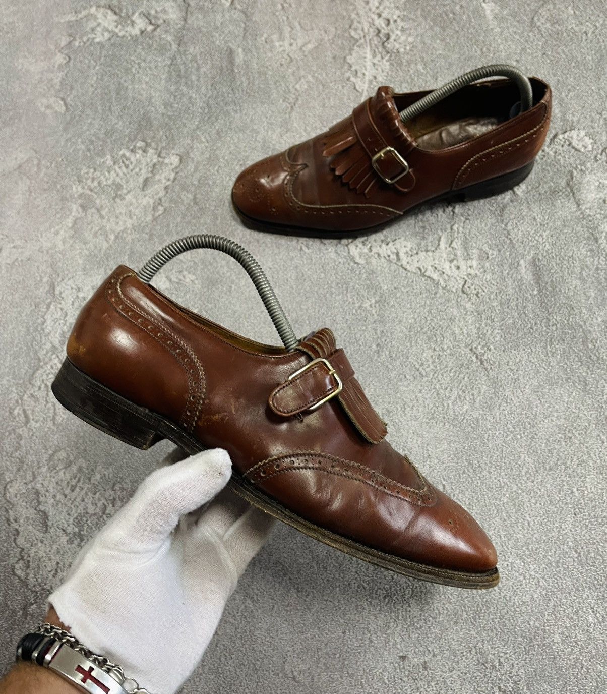 Vintage Alan McAfee London Brown Leather Brogue Kiltie Shoes