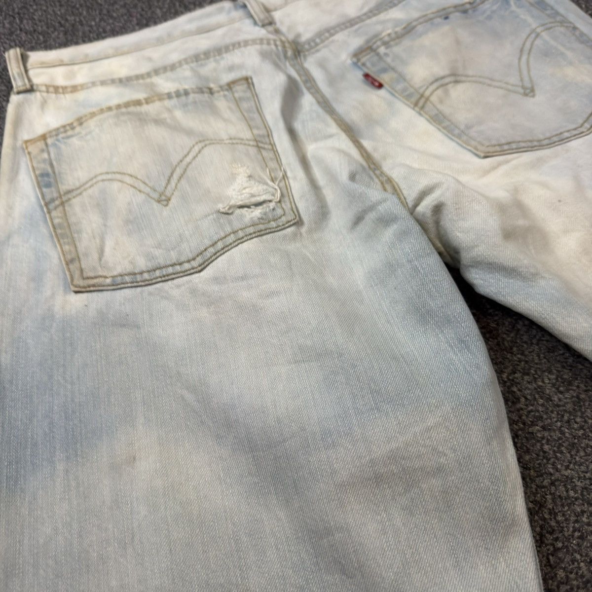 Levi's Made & Crafted y2k Splash 2 Tone Levis 501 Thrashed Denim Baggy Flared Size US 31 - 12 Thumbnail