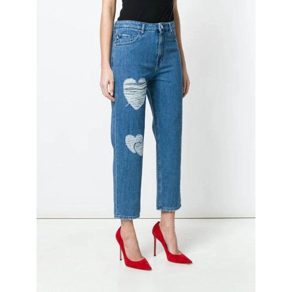 Love Moschino Love Moschino Heart Patch High Rise Straight Jeans 26 Blue Size 28" / US 6 / IT 42 - 2 Thumbnail