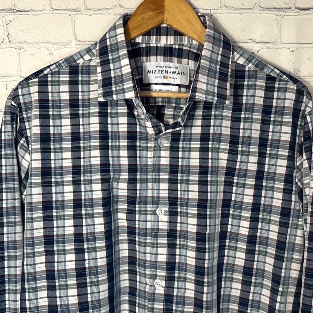 Mizzen+Main Mizzen+Main Leeward Collection XL Trim Fit Athletic Dress Shirt 4 way Stretch Wrinkle Free Performance Fabric Multicolor Mens XL Dress Shirt Size 46R - 2 Thumbnail
