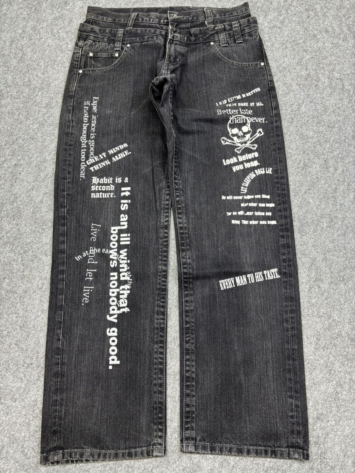 Japanese Brand Double Waist🔥Japanese Moto Skull Poem Junya Punk Denim F745 Size US 32 / EU 48 - 17 Thumbnail