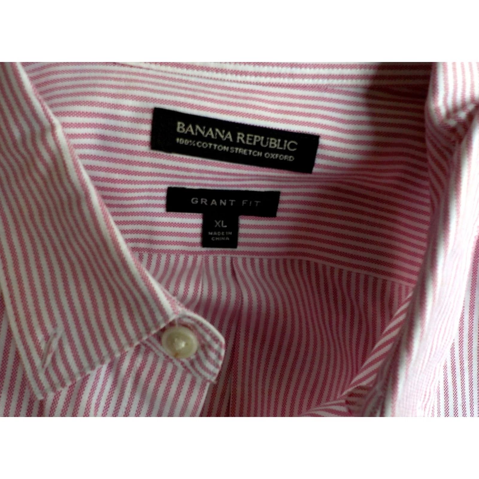 Banana Republic Banana Republic Grant Fit LS Button Down Cotton Stretch Oxford Shirt XL Red/White Stripe Mens Shirt Regular Size US XL / EU 56 / 4 - 4 Thumbnail