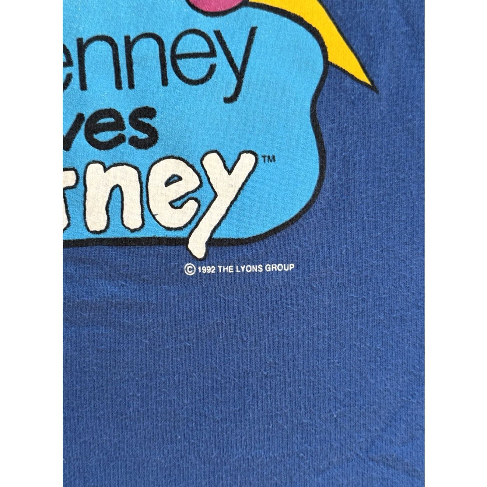VINTAGE Barney T Shirt ADULT XL Blue Crew Neck Short Sleeve 1990s 1992 JC Penney PBS Mister Rogers Sesame St Logo Cotton Men Mens