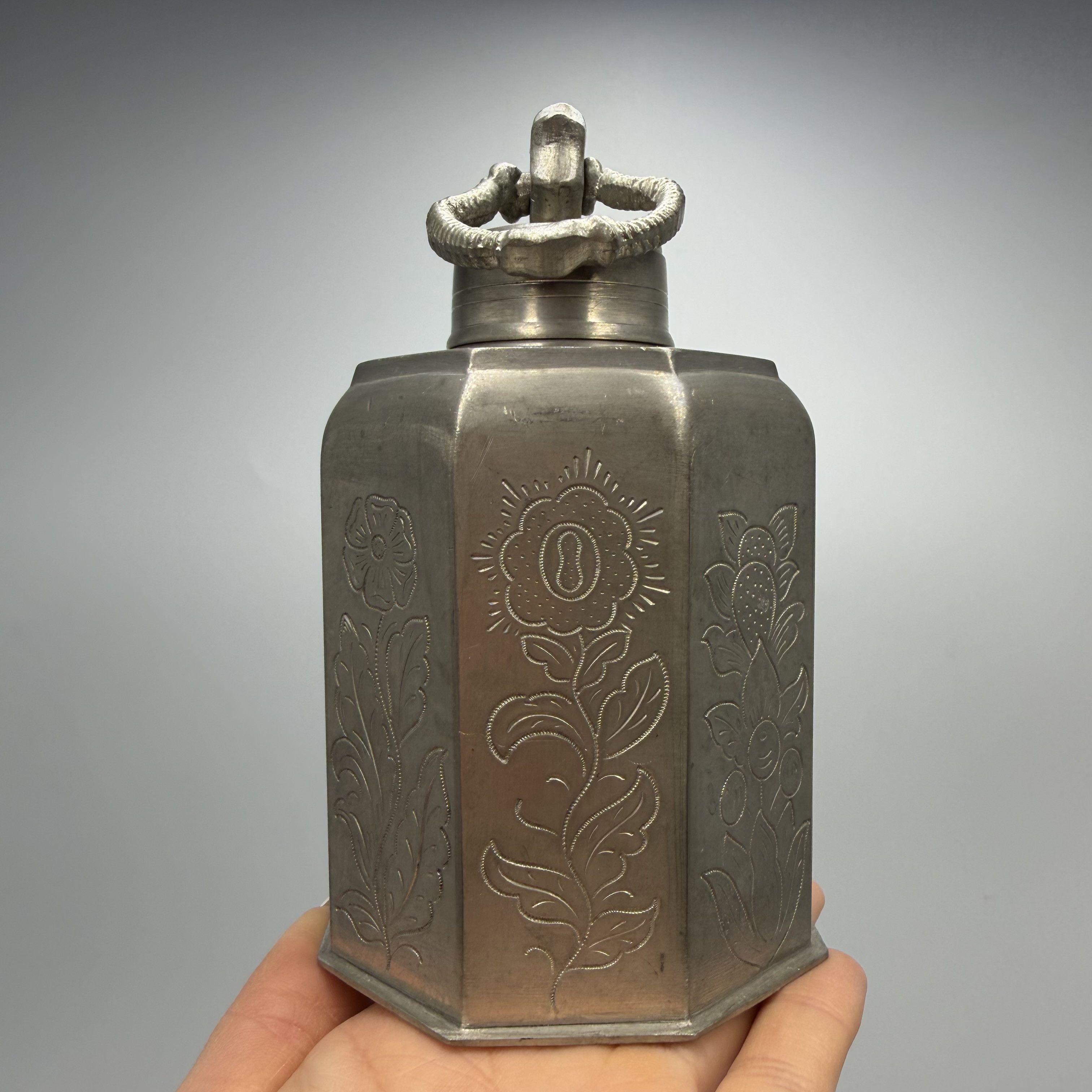 Vintage Vintage German Pewter Flask Octagonal Metal Bottle Size ONE SIZE - 1 Thumbnail
