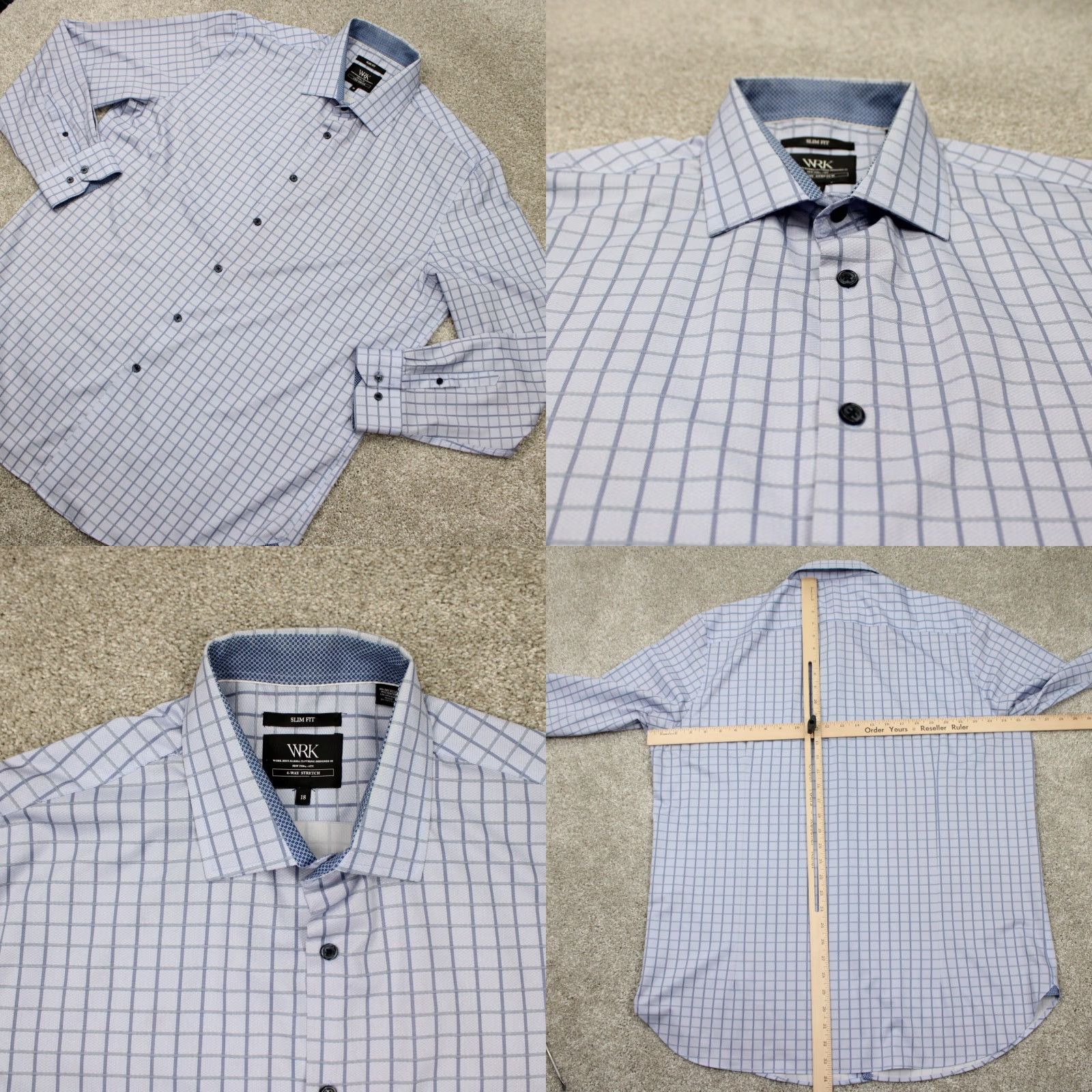Vintage WRK Dress Shirt Mens 18 Blue Slim Fit 4-Way Stretch Polyester Blended Fabric Strc Geometric Pattern Shirt Size 48R - 8 Thumbnail