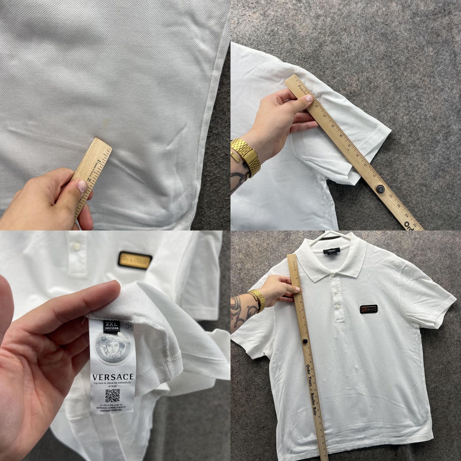 Versace Versace Polo Shirt Mens 2XL White Taylor Fit Made In Italy Pique Logo Patch Size US XXL / EU 58 / 5 - 8 Thumbnail