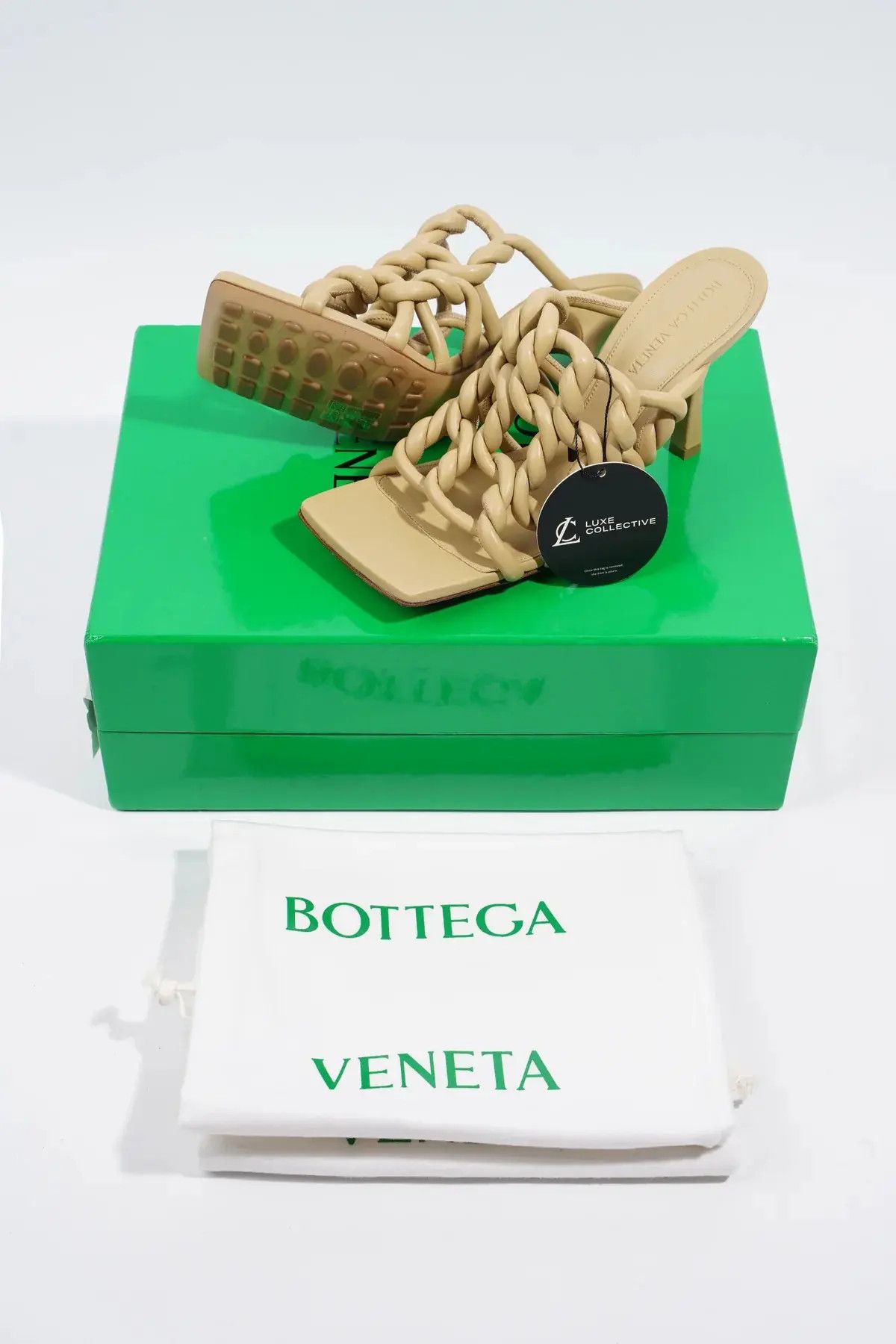 Bottega Veneta o1bcso1str0924 Stretch Twist Mules in Beige Size US 9.5 / IT 39.5 - 9 Thumbnail