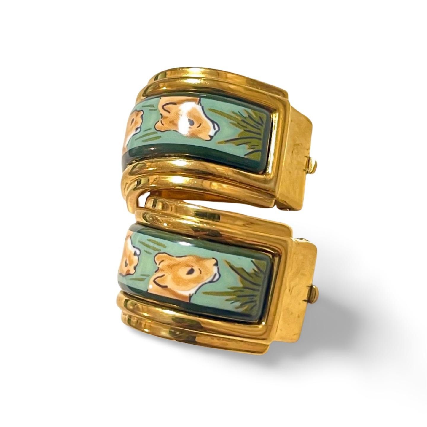 Hermes Vintage Hermes cloisonné enamel golden earrings, lion Size ONE SIZE - 7 Thumbnail