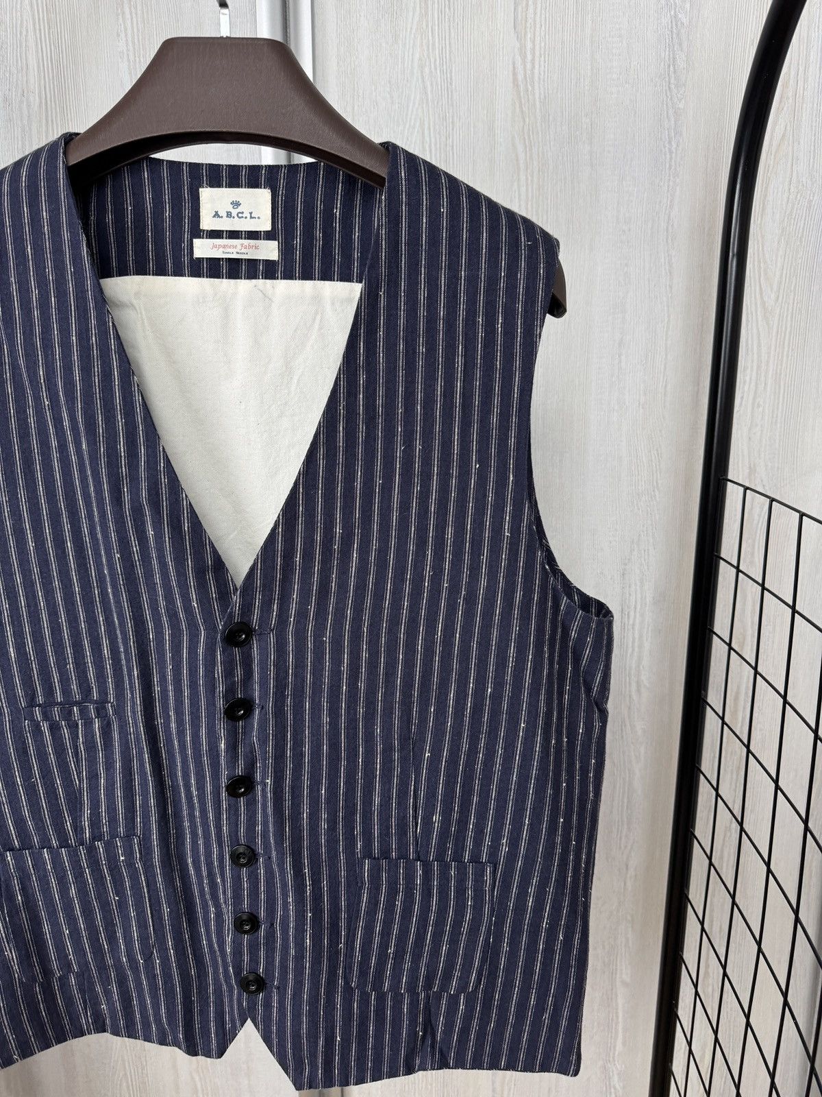 Japanese Brand A.B.C.L Garments blue pinstripes linen cotton vest waistcoat Size US XL / EU 56 / 4 - 4 Thumbnail