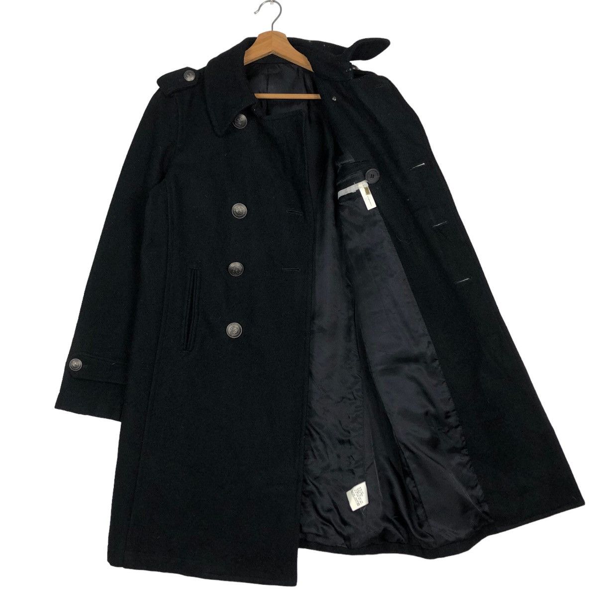 Davit Meursault Japan 🔥Rich Black Double Breast Long Jacket Wool Herringbone Size US M / EU 48-50 / 2 - 11 Thumbnail