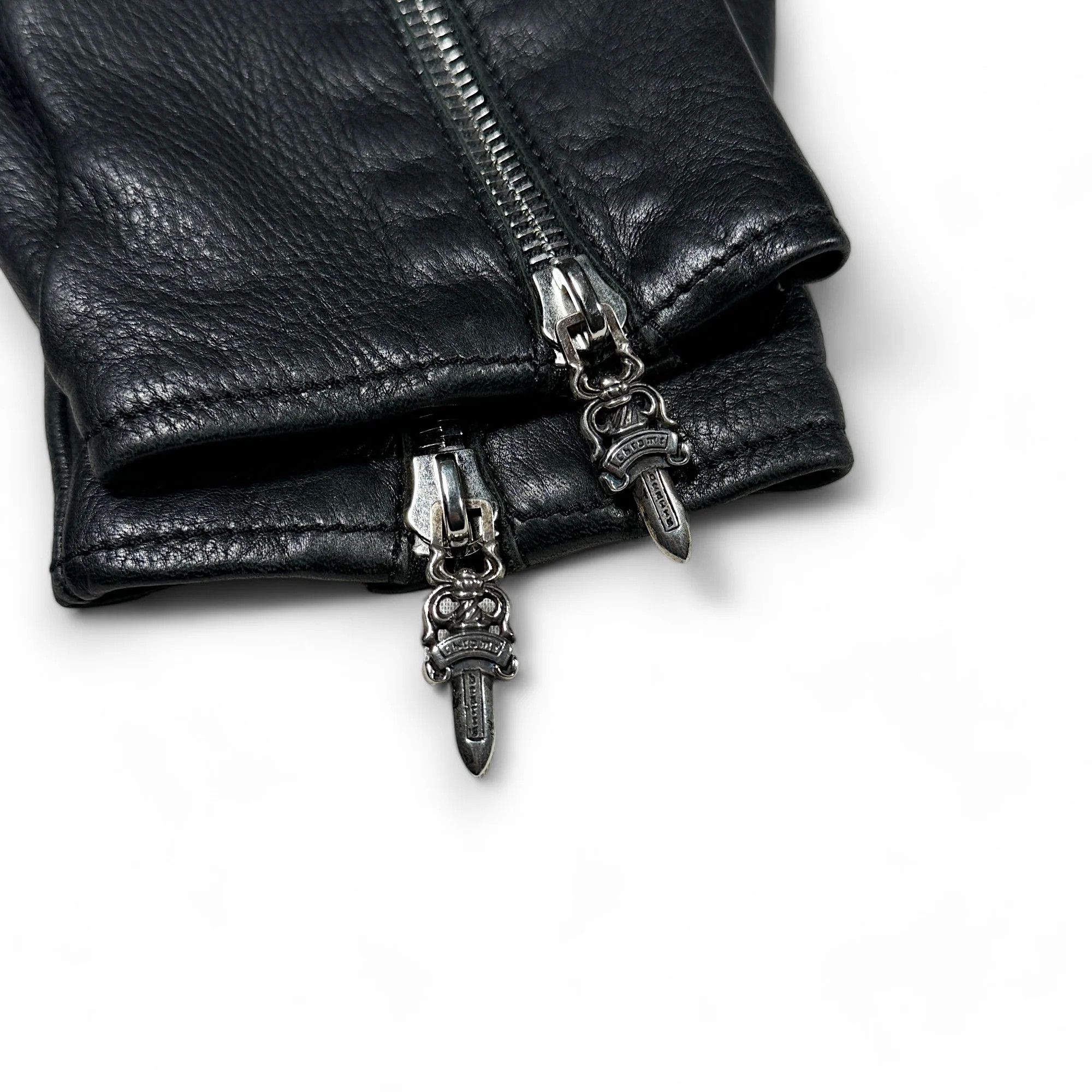 Chrome Hearts Black Leather Zipper Gloves Size ONE SIZE - 3 Thumbnail