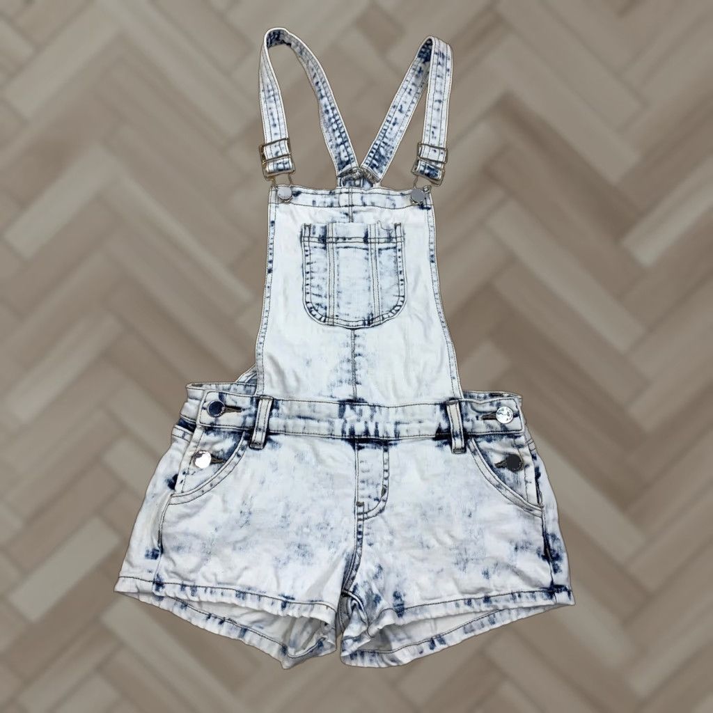 Bebe bebe Acid Wash White Blue Overall Shorts Size 24 90s Casual Regular Blue Boys Girls Mens Womens Teens 24 Size 42" / US 20 - 1 Thumbnail