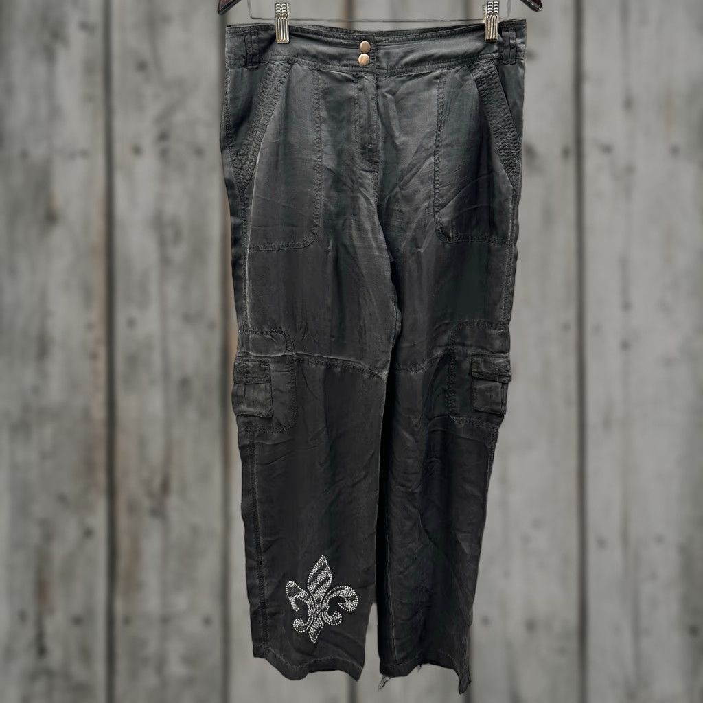 Vintage VINTAGE Cache Women’s Cargo Pants 4 Black Silk Rhinestone Accents 90s Bohemian Festival Size 27" / US 4 / IT 40 - 1 Thumbnail